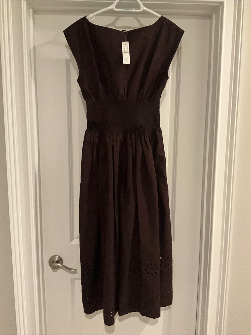 J. Crew Dark Plum Smocked Midi Dress with Eyelet Hem NWT - Sz XXS